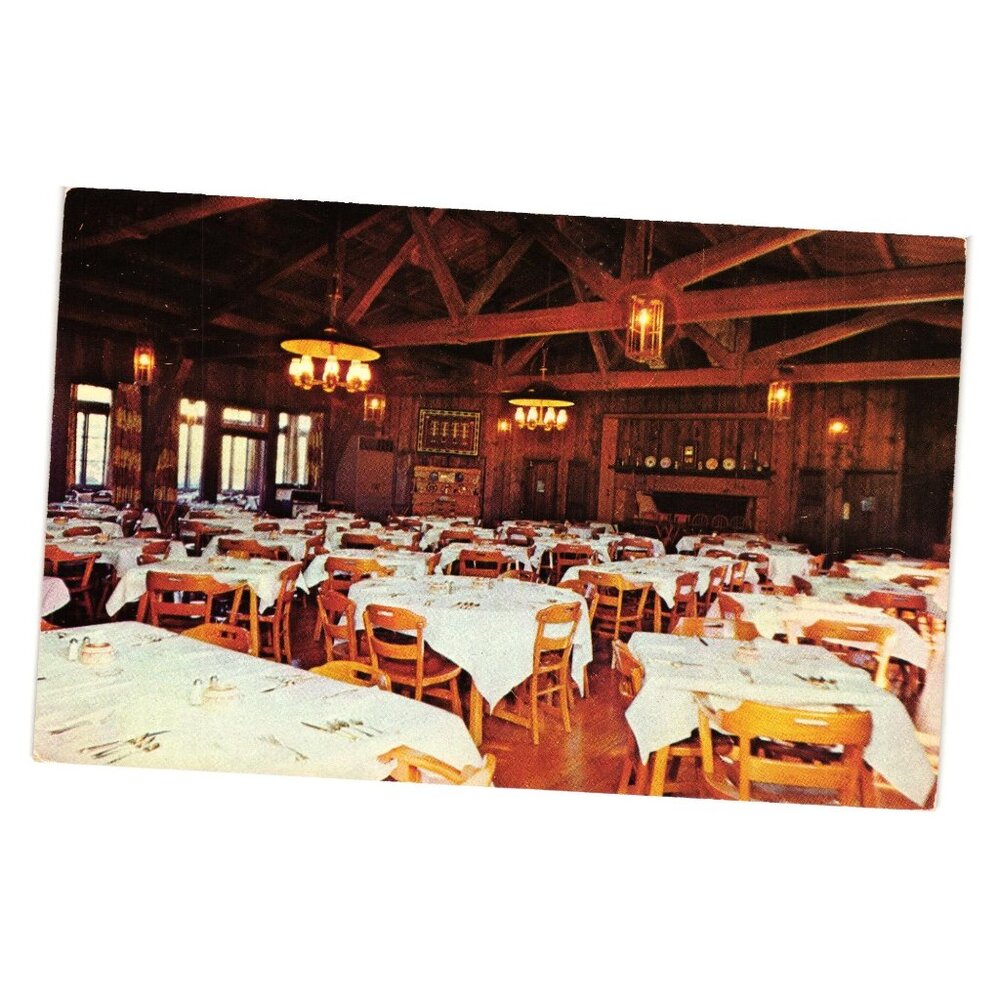 Dining Room Starved Rock Lodge Postcard Printed Vertical Format Pine Interior
